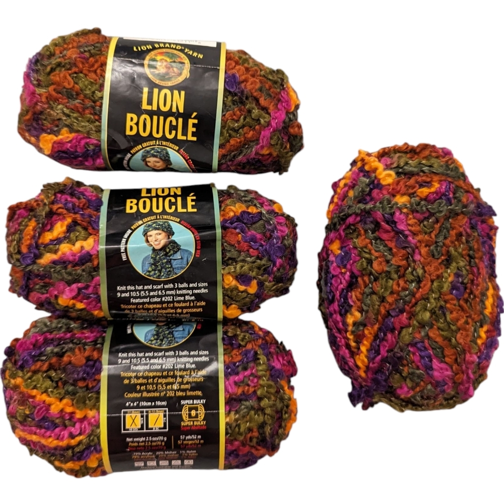 Lion Brand Yarn Lion Boucle #211 Tutti Fruitti 2.5oz Variegated Skein Multicolor